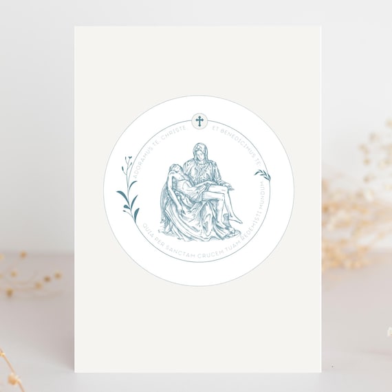 Catholic Greeting Card Set - Pack of 5 Designs with Envelopes | Vintage Blue Art | Cards for First Communion, Confirmation, Holy Orders