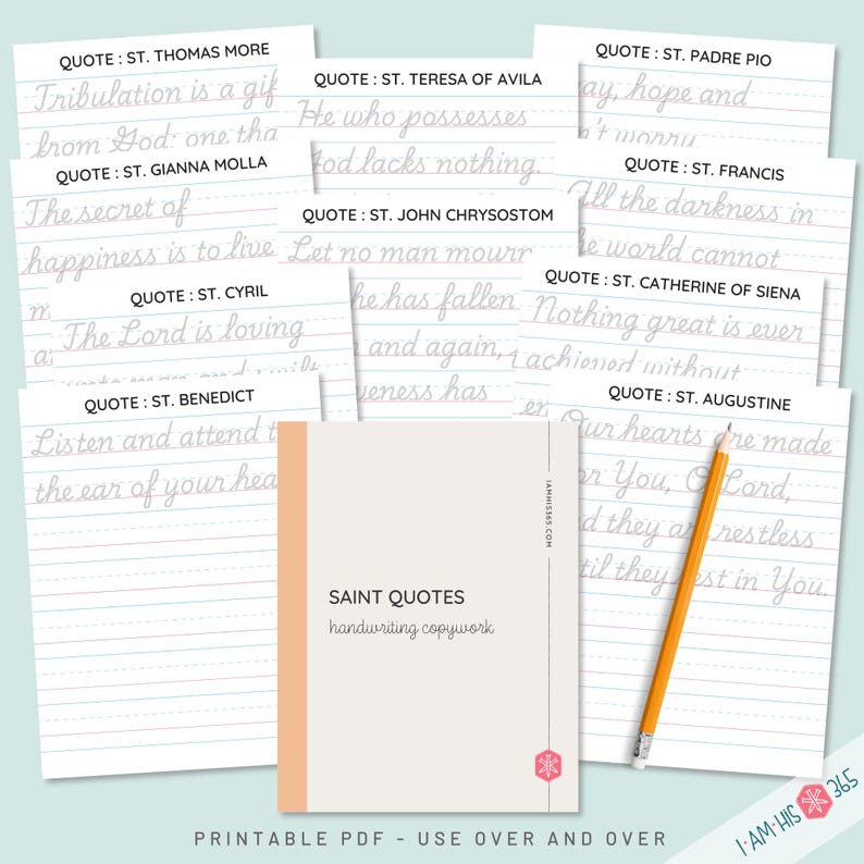Catholic Cursive Worksheet Bundle for Catechism | Scripture | Saints ...