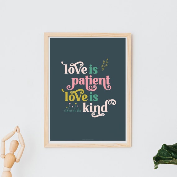 Printable Catholic Wall Art Print - Love is Patient Love is Kind - Traditional Catholic Digital Download - Scripture Quote