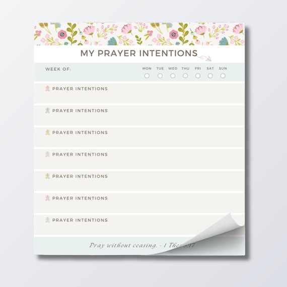 Prayer Intentions Notepad with Scripture Bible Verse | Weekly Habit Tracker Catholic Prayer List for Daily Intentions | Christian Stationery