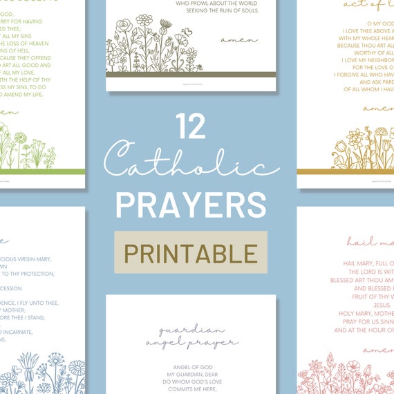 Catholic Prayer Print Set of 12 - Catholic Prayer Printable, Christian Print, Catechism, PDF Download, Our Father, Hail Mary, Memorare