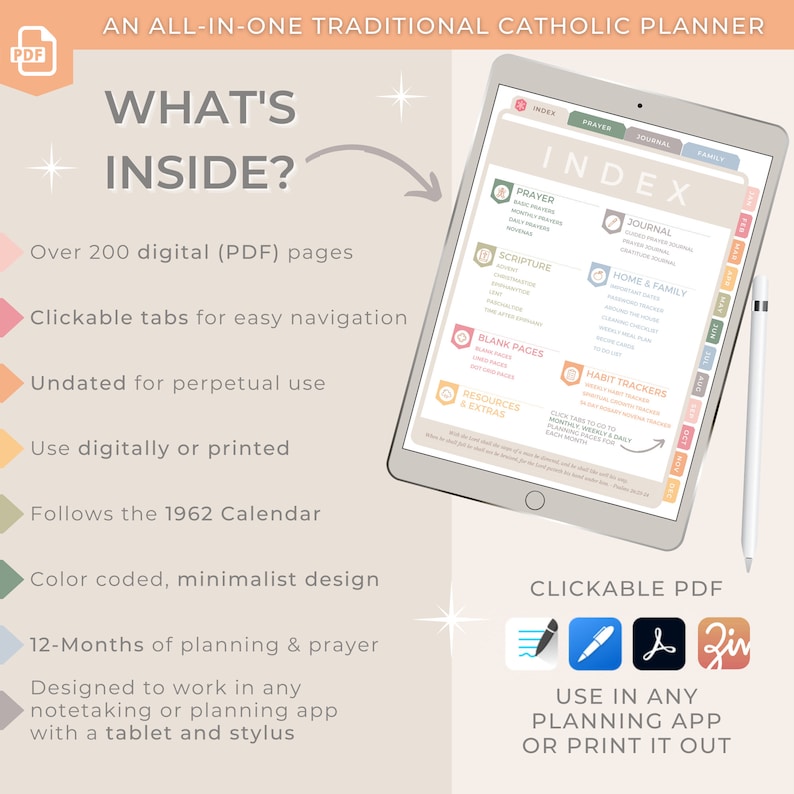 The Ultimate Traditional Catholic Planning Journal : 1962 Liturgical Calendar & Prayer iPad Planner Zinnia, iPad, Goodnotes, Notability image 4