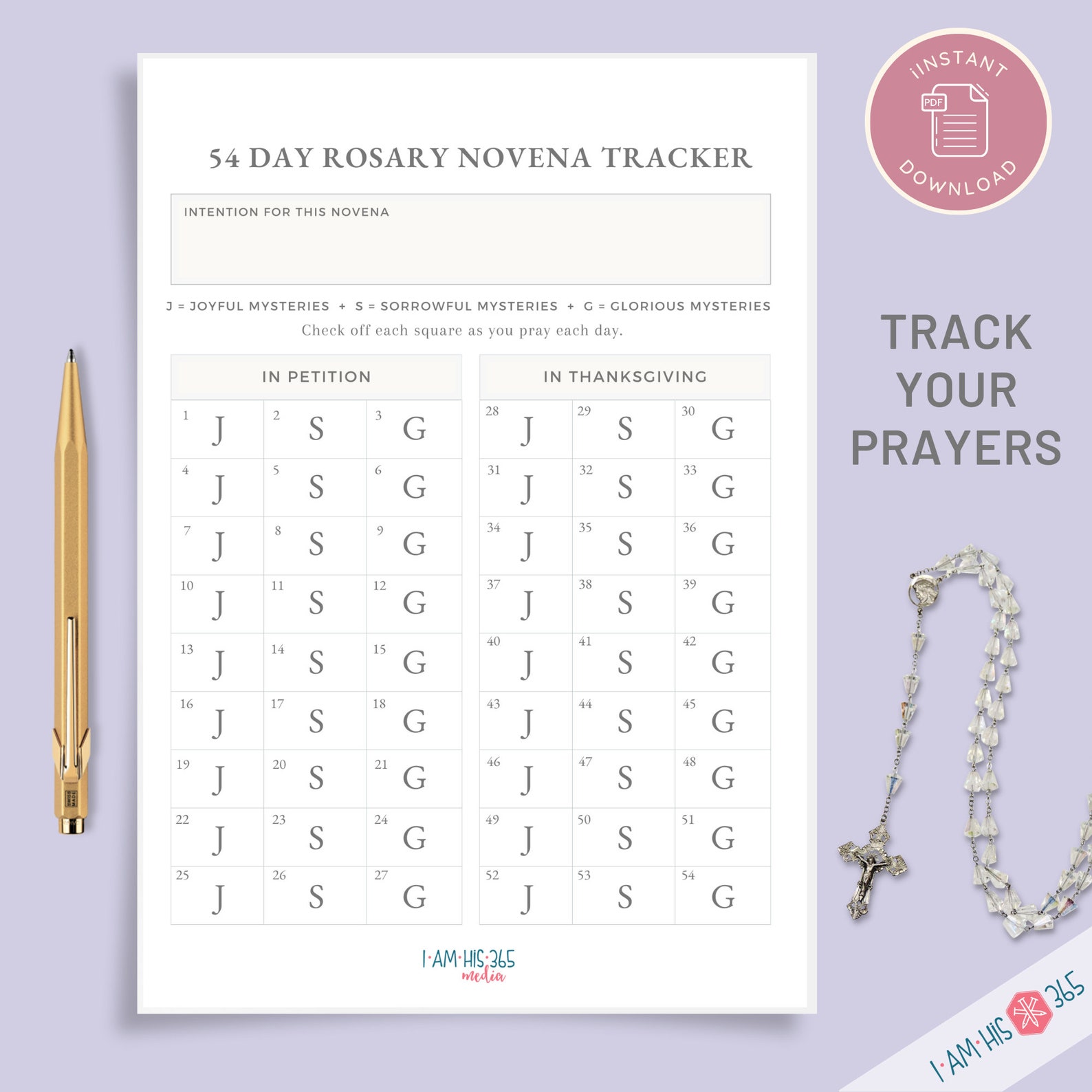 54 Day Rosary Novena Prayer Bundle With Habit Tracker Printable Pdf