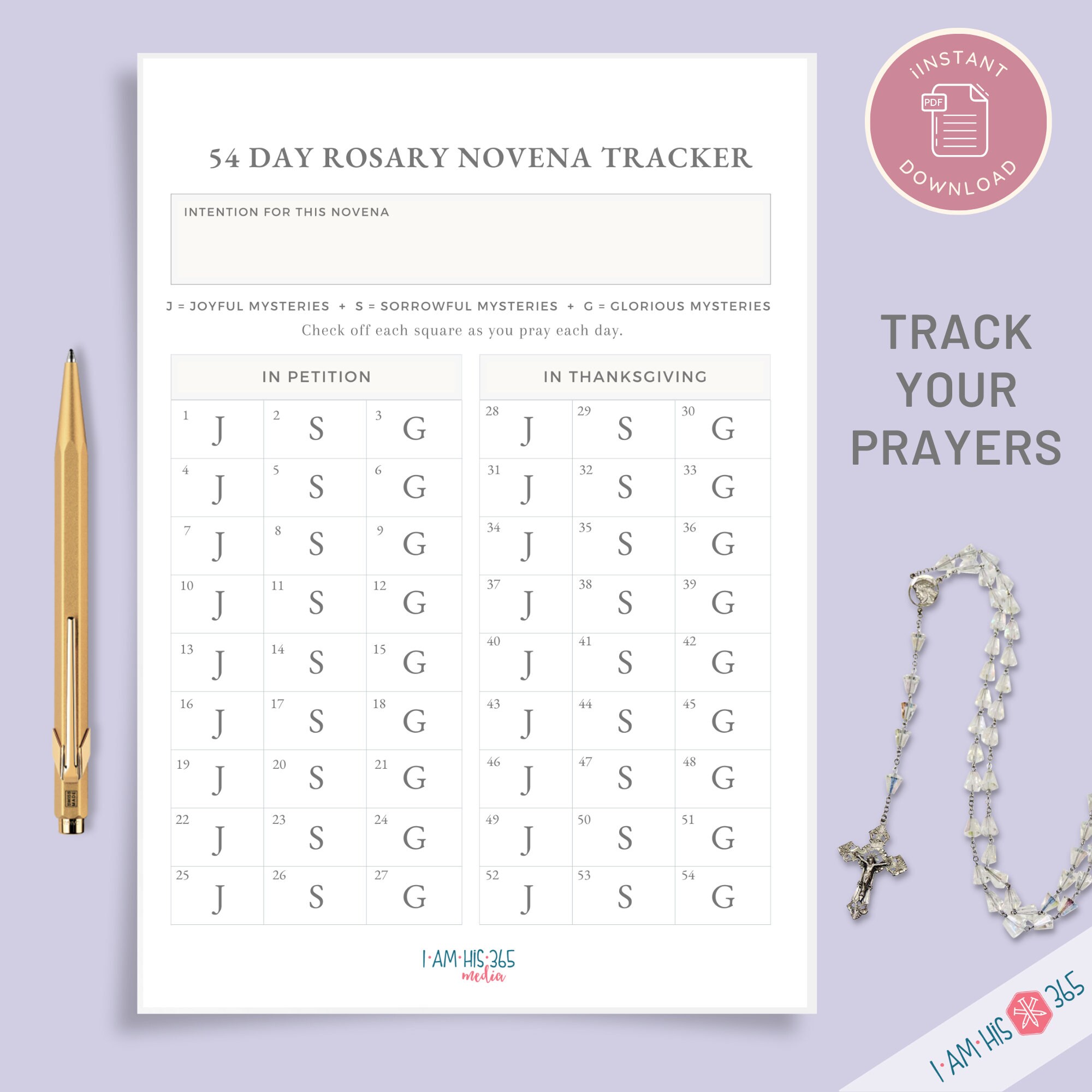 54 Day Rosary Novena Prayer Bundle with Habit Tracker Printable
