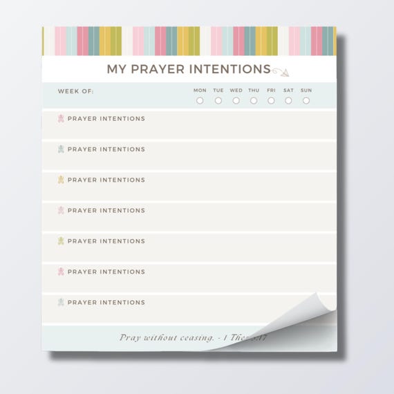 Prayer Intentions Notepad with Scripture Bible Verse | Weekly Habit Tracker Traditional Catholic Prayer List for Daily Intentions Stationery