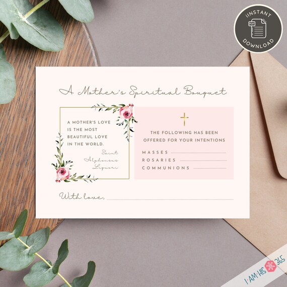 Printable Spiritual Bouquet Cards for Mother's Day | Set of 3 Catholic Prayer Cards | Gift of Prayer | Includes Saint Quotes on Motherhood