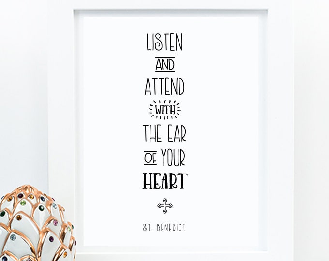 St. Benedict Catholic Saint Art Print - 11x14 Catholic Prayer Printable, Catholic Saint Print,  PDF Download, Inspirational Art