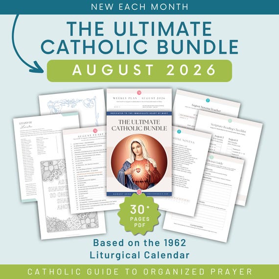 AUGUST Traditional Catholic Prayer Pack: Printable 1962 Liturgical Planner, Novenas, Trackers, Lectio Divina, Journaling, Coloring & Prayer