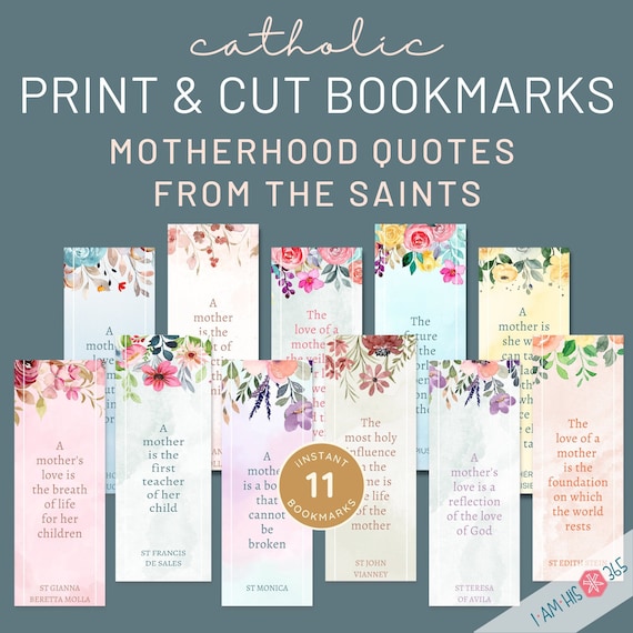 Catholic Saint Quote Bookmarks for Mothers: Watercolor Floral (PDF)