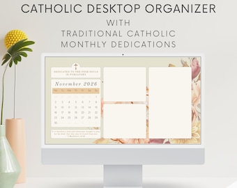 2026 Catholic Calendar Desktop Wallpaper | Floral Holy Desktop Background | Monthly Desktop Calendar Mac & Windows | Catholic Screensaver