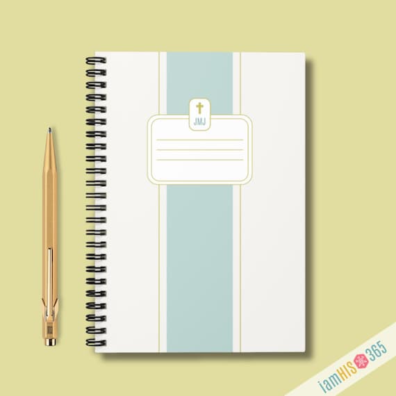 Catholic Lined Notebook | Softcover with JMJ Label Blue Stripe Journal for School Homeschool Prayer | Writing Gift for Catholics
