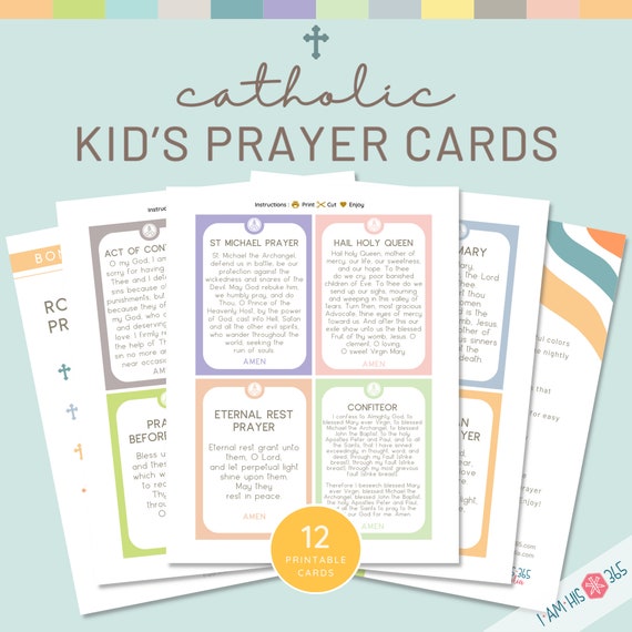 Catholic Children Prayer Cards | Prayers for Children | Printable Prayers for Catholic Kids | Set of 12 Traditional Catholic Prayers