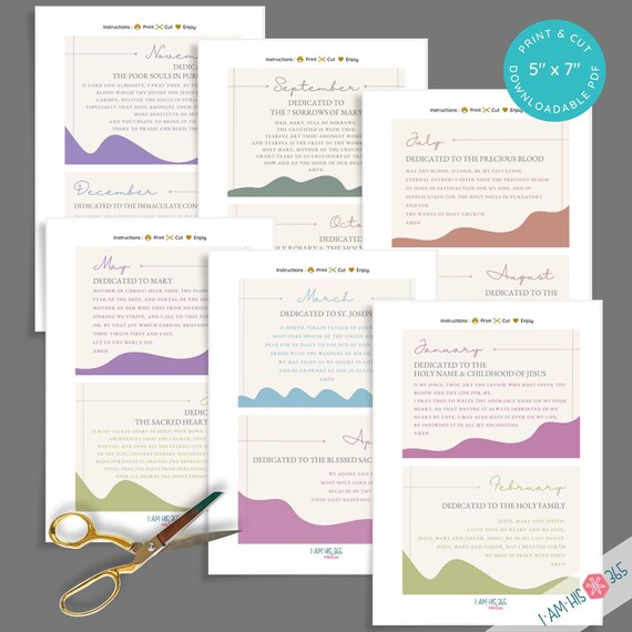 12 Catholic Prayer Cards for Monthly Devotion - Traditional Catholic Prayers for Display and Gifts - Printable PDF Instant Download