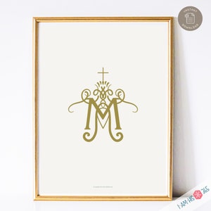 Auspice Maria Art Print: Gold Monogram, Catholic Home Decor (Digital Download)