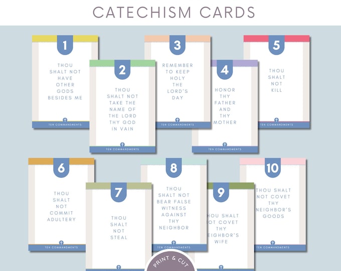 10 Commandments Catholic Catechism Cards | Bible Verse | Virtue Cards | Traditional Catholic Bible Scripture Cards | Douay Rheims Bible
