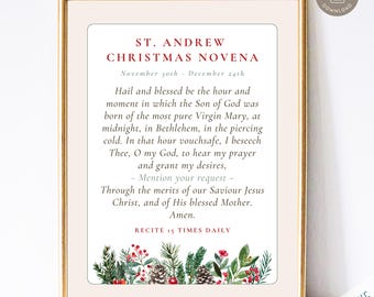 St Andrew Christmas Novena Advent Print and Bookmark Set, Quote Wall Print, Advent, Catholic Wall Art, Christmas Decor Print Catholic Prayer