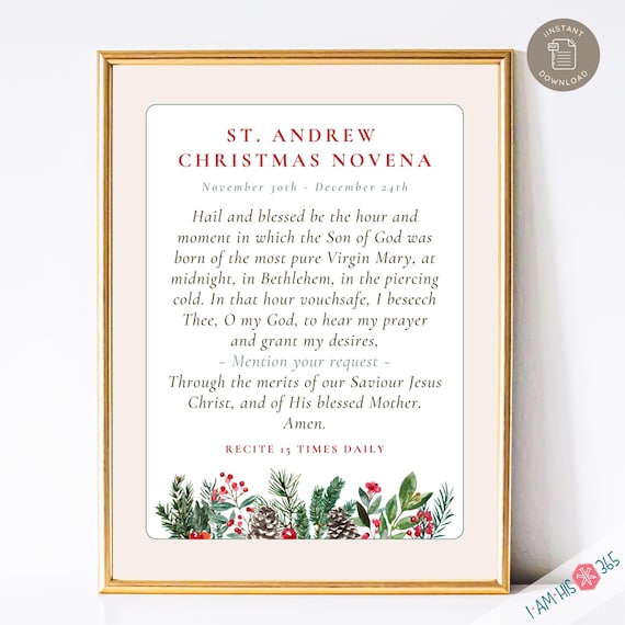 St Andrew Christmas Novena Advent Print and Bookmark Set, Quote Wall Print, Advent, Catholic Wall Art, Christmas Decor Print Catholic Prayer