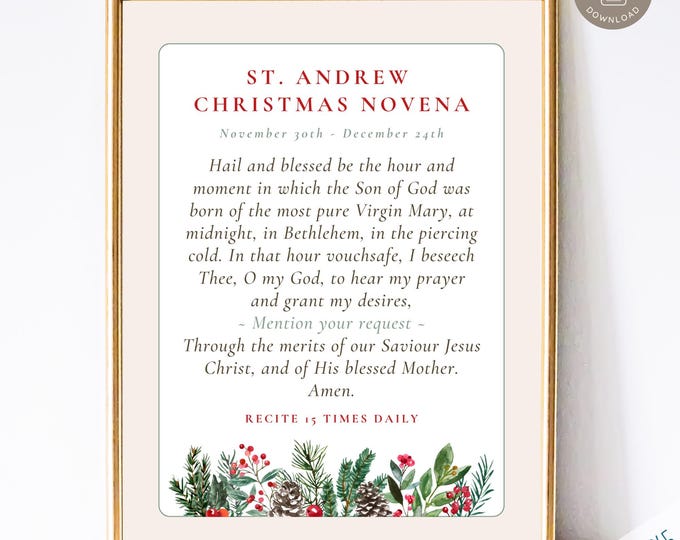 St Andrew Christmas Novena Advent Print and Bookmark Set, Quote Wall Print, Advent, Catholic Wall Art, Christmas Decor Print Catholic Prayer