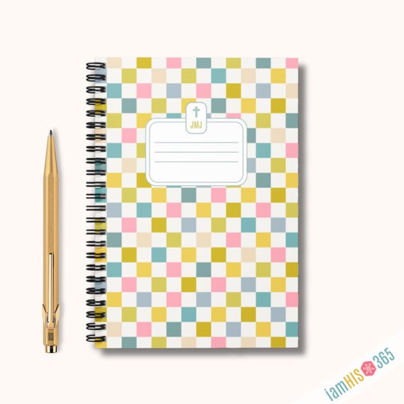 Catholic Lined Notebook | Softcover with JMJ Label Checkered Journal for School Homeschool Prayer | Writing Gift for Catholics | Colorful