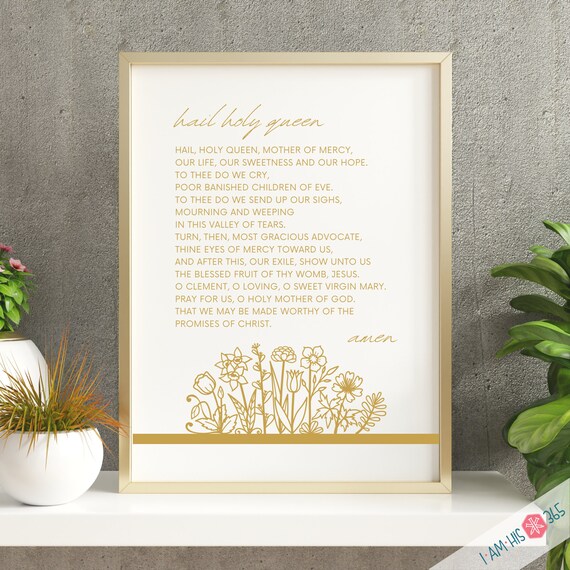Hail Holy Queen Prayer Print - Printable Catholic Prayer , Catholic Art, Catholic Poem, Blessed Mother Wall Art