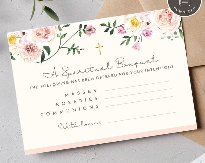 8 Printable Spiritual Bouquet Cards for All Occasions | Set of 8 Catholic Prayer Cards | Gift of Prayer | For Priests, Birthdays, Sacraments