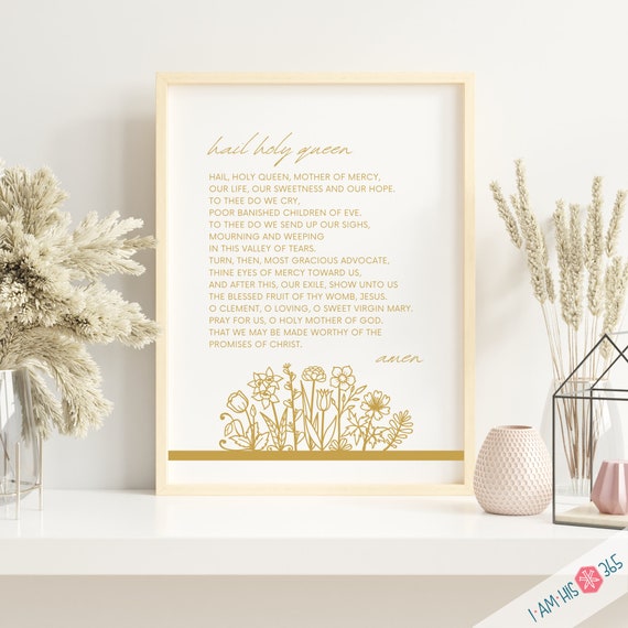 Hail Holy Queen Prayer Print - Printable Catholic Prayer , Catholic Art, Catholic Poem, Blessed Mother Wall Art