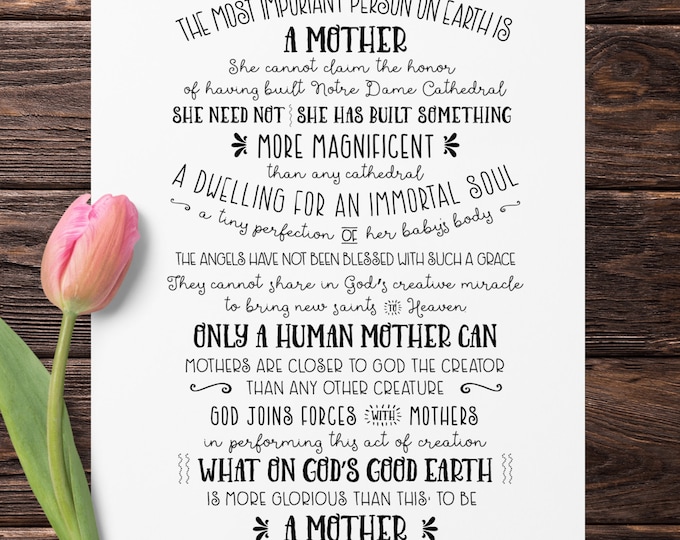 Tribute to Motherhood Art Print - 8.5x11 Catholic Art Print - Catholic Printable, Venerable Jozsef Cardinal Mindszenty, New Mother Gift