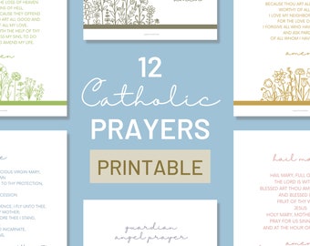Catholic Prayer Print Set of 12 - Catholic Prayer Printable, Christian Print, Catechism, PDF Download, Our Father, Hail Mary, Memorare