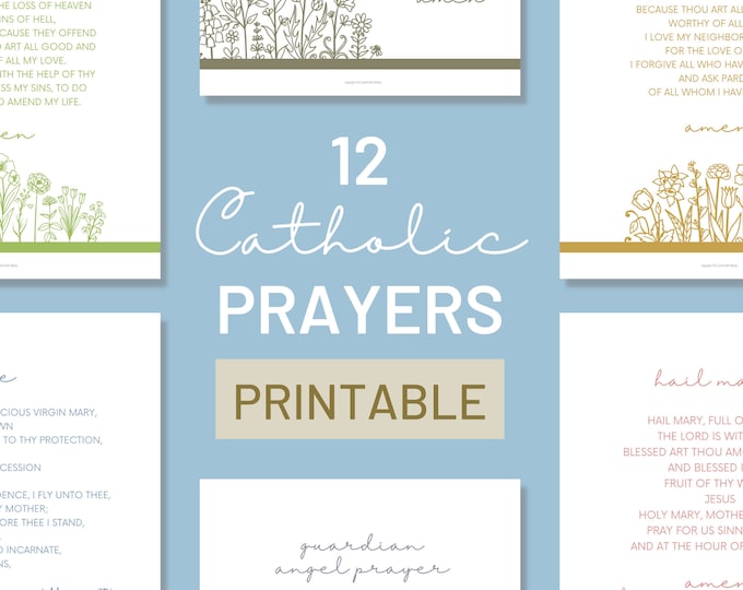 Catholic Prayer Print Set of 12 - Catholic Prayer Printable, Christian Print, Catechism, PDF Download, Our Father, Hail Mary, Memorare