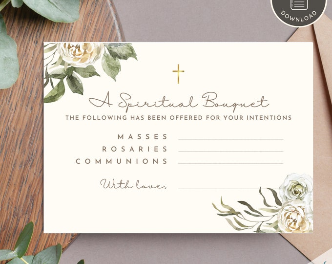 Printable Spiritual Bouquet Cards for All Occasions | Set of 8 Catholic Prayer Cards | Gift of Prayer | For Priests, Birthdays, Sacraments