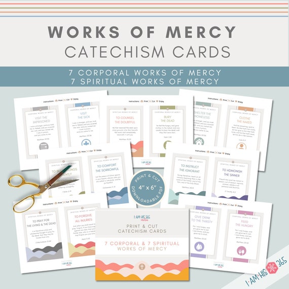 Works of Mercy Catholic Catechism Cards | Spiritual and Corporal Works of Mercy | Traditional Catholic Bible Scripture | Douay Rheims Bible