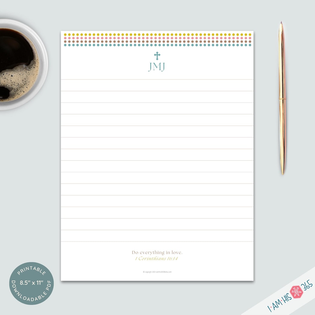 Catholic Note Taking Paper.pdf Printable Catholic Stationery: JMJ Lined Paper for Writing, Journaling ...
