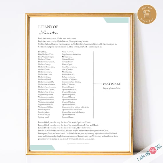 Litany of Loreto Printable Catholic Prayer Print, Homeschool Poster, Catholic Wall Art, Digital Prayer Print, Litany Prayer