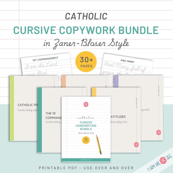 Catholic Cursive Handwriting Practice Bundle: Saints, Prayers (PDF)