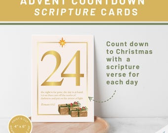 Advent Scripture Countdown Cards - DIY Christian Bible Verse Advent Calendar - Print & Cut Christmas Countdown Cards - 4" x 6" Advent Cards