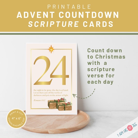 Advent Scripture Countdown Cards - DIY Christian Bible Verse Advent Calendar - Print & Cut Christmas Countdown Cards - 4" x 6" Advent Cards