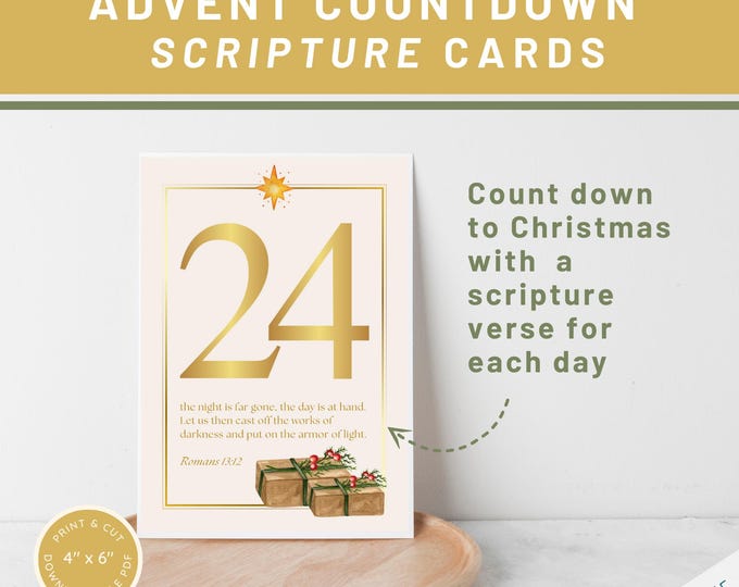 Advent Scripture Countdown Cards - DIY Christian Bible Verse Advent Calendar - Print & Cut Christmas Countdown Cards - 4" x 6" Advent Cards