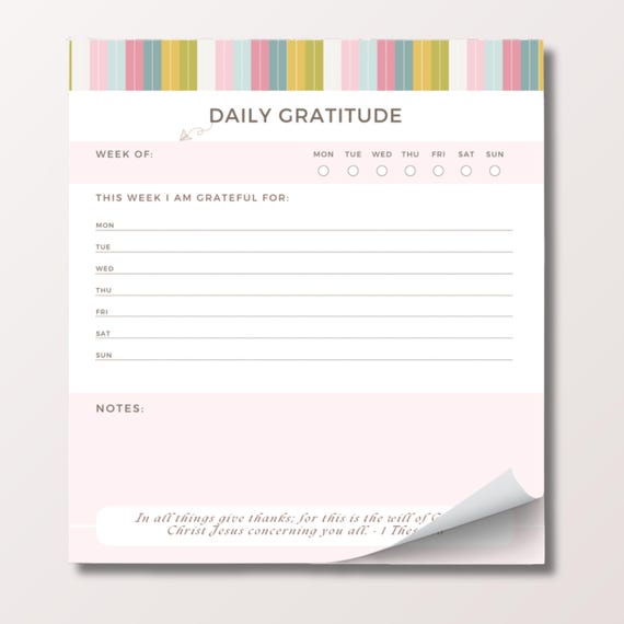 Gratitude Tracker Notepad with Scripture Verse | Weekly Habit Tracker Catholic Gratitude List Daily Thanks Notepad Stationery for Christians