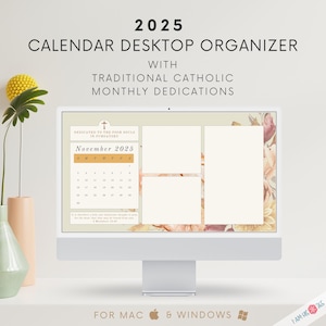 2025 Catholic Desktop Calendar: Floral Organizer Wallpaper (Digital Download)