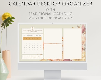 2025 Catholic Desktop Organizer Wallpaper Bundle | Floral Desktop Background | Monthly Desktop Calendar Mac & Windows | Catholic Screensaver