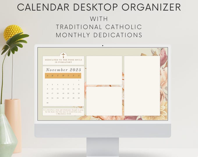 2025 Catholic Desktop Organizer Wallpaper Bundle | Floral Desktop Background | Monthly Desktop Calendar Mac & Windows | Catholic Screensaver
