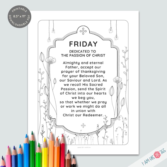 Catholic Prayer Print Set of 7: Color & Pray Christian Art (PDF Download)