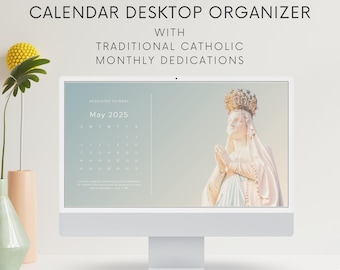 2025 Catholic Desktop Organizer Wallpaper Bundle | Holy Desktop Background | Monthly Desktop Calendar Mac & Windows | Catholic Screensaver