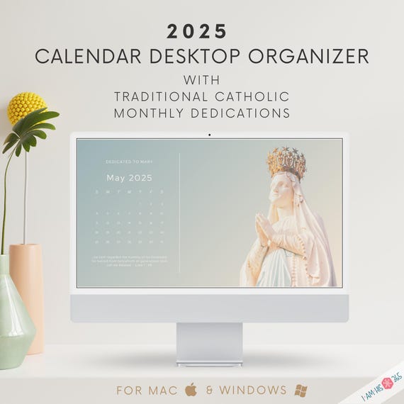 2025 Catholic Desktop Organizer Wallpaper Bundle | Holy Desktop Background | Monthly Desktop Calendar Mac & Windows | Catholic Screensaver