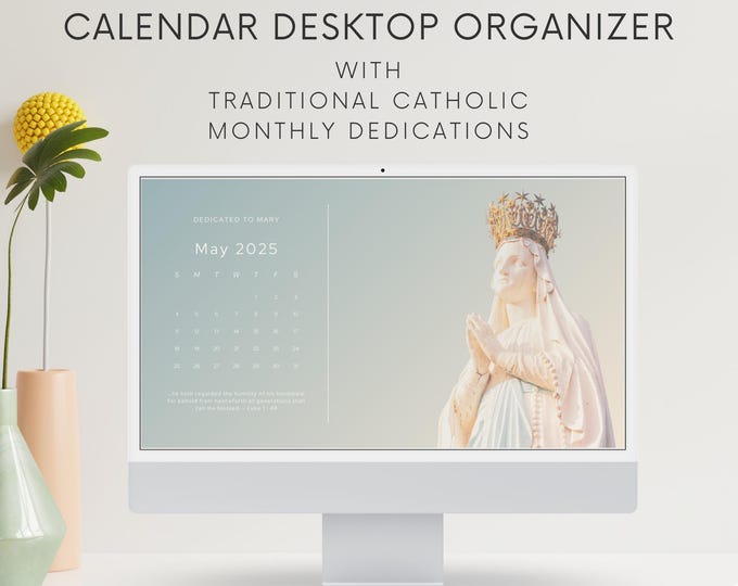2025 Catholic Desktop Organizer Wallpaper Bundle | Holy Desktop Background | Monthly Desktop Calendar Mac & Windows | Catholic Screensaver