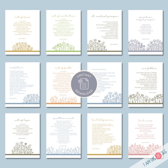 Catholic Prayer Prints: Set of 12 Traditional Prayers (PDF Download)