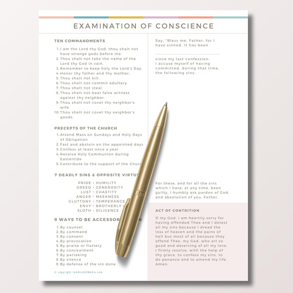 Examination of Conscience Notepad for Confession with Act of Contrition | Traditional Catholic Notepad, Catholic Gift, Confession Worksheet
