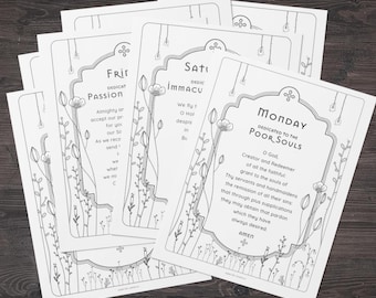 Daily Catholic Prayer Print Set of 7 - Catholic Prayer Printable, Christian Print, Catechism, PDF Download, Color and Pray