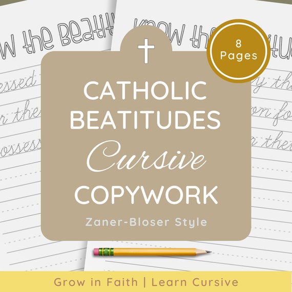 The Beatitudes Cursive Worksheets for Memorizing Scripture, Practicing Handwriting | Catholic Education | Douay Rheims Bible Verses