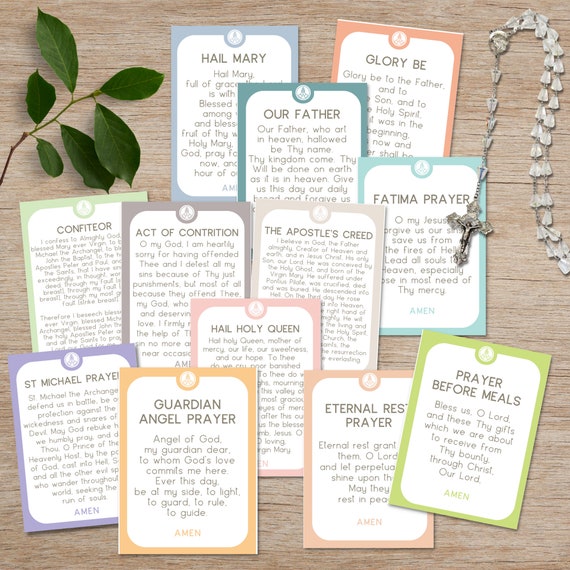 Catholic Kid's Prayer Cards: Set of 12 Traditional Catholic Prayers for Catechism Homeschool | Printable Prayer Cards for Memorization
